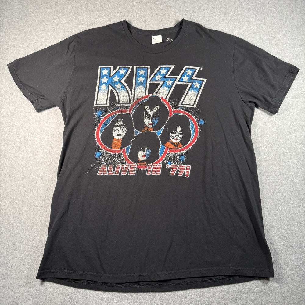 KISS Alive in '77 T‑Shirt Men's XL Black Graphic Band Tee
